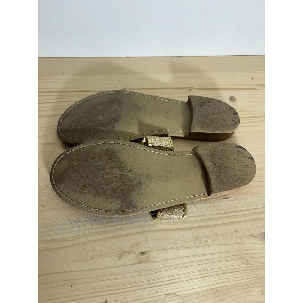 Jack Rogers gold sparkle shimmery‎ leather sandals sz 7 U6